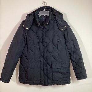 Lands' End Wmns 1X 16W 18W Coat Black Goosedown Jacket Diamond Quilted